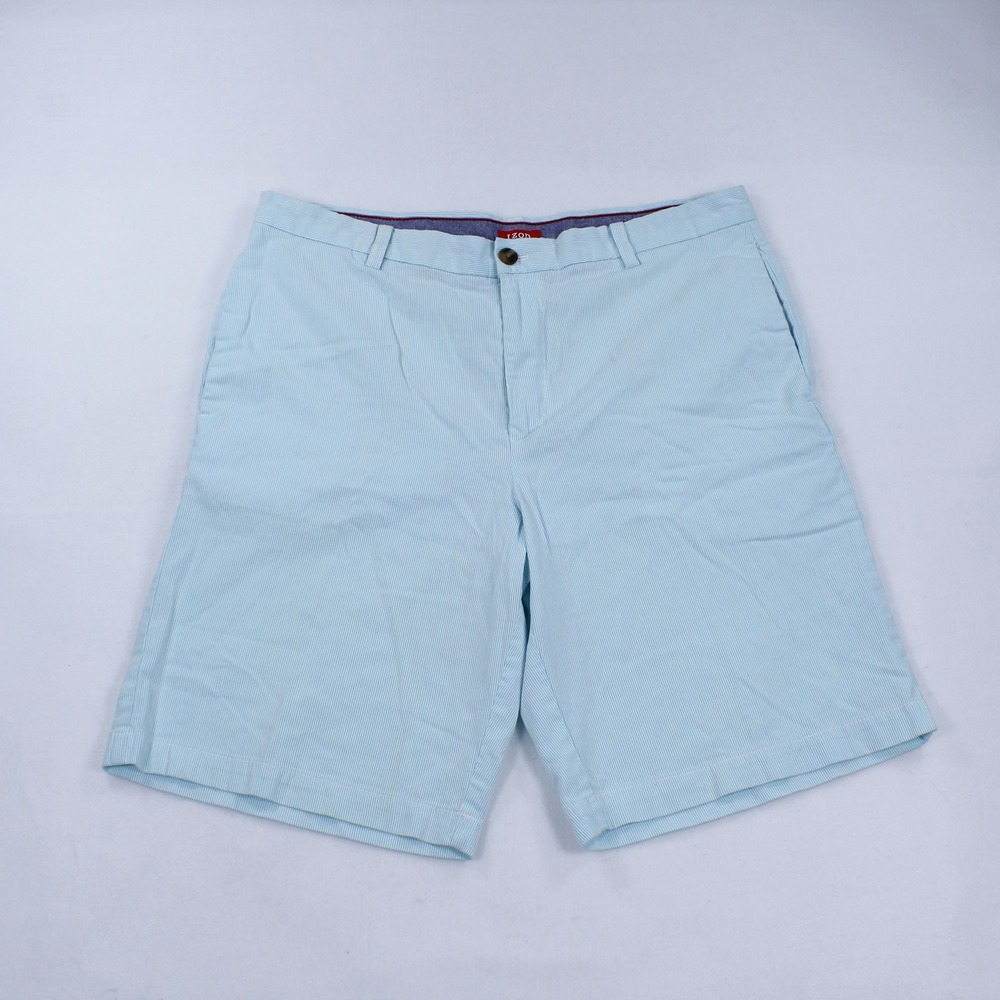 IZOD Men's Light Blue Flat Front Shorts Size 36 Casual Golf Summer‎ Chino Shorts